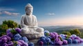 Buddha statue in peaceful landscape Royalty Free Stock Photo