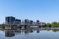Tranquil Morning View of the Passaic River With Newark Skyline and Bridges Royalty Free Stock Photo