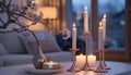 The ambient glow of rose gold candle holders, creating an atmosphere of warmth and refinement in a living