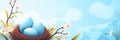 Spring Nest with Blue Eggs Amidst Blossoms Royalty Free Stock Photo