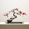 A serene image of a Crabapple Bonsai against a minimalist backdrop, emphasizing the beauty of simplicity in bonsai artistry, with Royalty Free Stock Photo