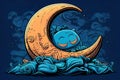 Sleeping crescent moon on a starry pillow - Generative AI