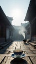 Misty Morning in Ancient Courtyard Royalty Free Stock Photo