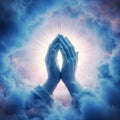 Serene Image of Praying Hands in Blue and Pink Royalty Free Stock Photo
