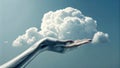 Hand Holding White Cloud Against Bright Blue Sky Background Royalty Free Stock Photo