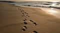 Footprints In The Sand By The Ocean
