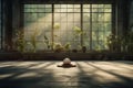 A serene image of a quiet meditation room in the mental hospital, designed to promote relaxation and mindfulness. Generative AI