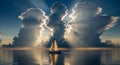 Sailboat at Sunset with Dramatic Clouds Royalty Free Stock Photo