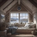 Cozy Scandinavian Loft Bedroom with Mountain View