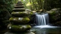 Zen Stone Stack Waterfall Balance, Nature, Serenity Royalty Free Stock Photo