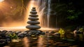 Zen Stones Waterfall Serene Balance, Meditation, and Relaxation Royalty Free Stock Photo