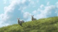 Lambs on a grassy hill with blue sky Royalty Free Stock Photo