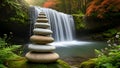 Zen Stone Stack Waterfall Harmony, Meditation Nature Balance Royalty Free Stock Photo
