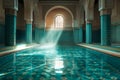 Serene indoor pool with moroccan architecture