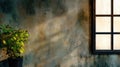 The serene indoor scene featuring a plant by a window casting soft shadows. AI generated image Royalty Free Stock Photo