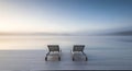 Deck Chairs Lake View Relaxing Serenity, Foggy Morning Royalty Free Stock Photo