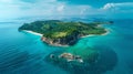 Serene Island Getaway Aerial top view beautiful Sea island and beach in the blue sky