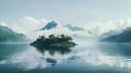 Serene Island In The Mist: Moody Tonalism Uhd Image