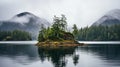 Serene Island In Pacific Northwest Forest: A Captivating Nature Photo