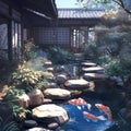 Serene Japanese Garden with Koi Pond