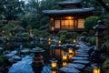 Serene japanese garden at twilight Royalty Free Stock Photo