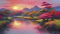 A serene Japanese natural landscape. Abstract art.