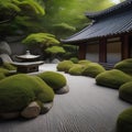 A serene Japanese rock garden with carefully arranged stones and gravel2