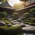 A serene Japanese rock garden with carefully placed stones and a contemplative atmosphere3