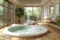 Serene Japanese-style bathroom with deep soaking tub surrounded by nature