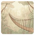A Serene Jungle Landscape Featuring a Rope Suspension Bridge Among Lush Trees Royalty Free Stock Photo