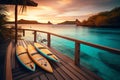 Serene Lagoon View from Wooden Deck at Dusk