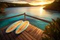 Serene Lagoon View from Wooden Deck at Dusk