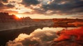 Dreamy Sunset View From Badlands Body Of Water