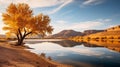 Autumn Splendor: Serene Desert Lake Surrounded By Vibrant Chestnut Trees Royalty Free Stock Photo