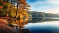 Autumn Serenity: A Tranquil Forest Scene With Vibrant Oak Colors Royalty Free Stock Photo