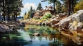 Serene Lake House Painting In The Style Of Rob Hefferan Royalty Free Stock Photo