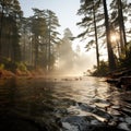 Serene lake with mist and polarizing filter