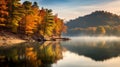 Autumn Coloured Trees On Lake Shore: Nature-inspired Imagery