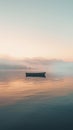 Serene Lake Scene with a Single Boat at Sunrise