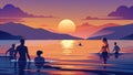 Serene Lake Sunset with People Enjoying Water Activities