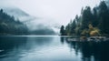 Serene Foggy Lake On A Rainy Day