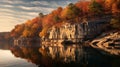 Photorealistic Renderings Of Autumn Reflections In A Rocky River