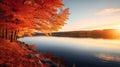 Colorful Autumn Sunset Over A Serene Lake With Vibrant Trees Royalty Free Stock Photo