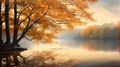 Autumn Scene With Trees And Scenery Near Water - Vray Style