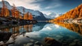 Spectacular Autumn Trees Reflecting In Mountain Lake