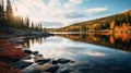 Charming Lake Tucked In A Forest On Golden Sands - Canada Autumn Royalty Free Stock Photo