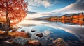 Spectacular Autumn Lake With Rocky Shore: Uhd Nature-inspired Imagery