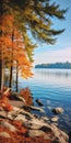 Vibrant Autumn Trees Along Lake Shore: Kitsch And Camp Charm Royalty Free Stock Photo