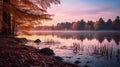 Serene Autumn Wetland: A Tranquil Scene Of Cherry Trees And Calm Waters Royalty Free Stock Photo