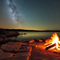 A serene lakeside campfire under a starry night sky4, Generative AI